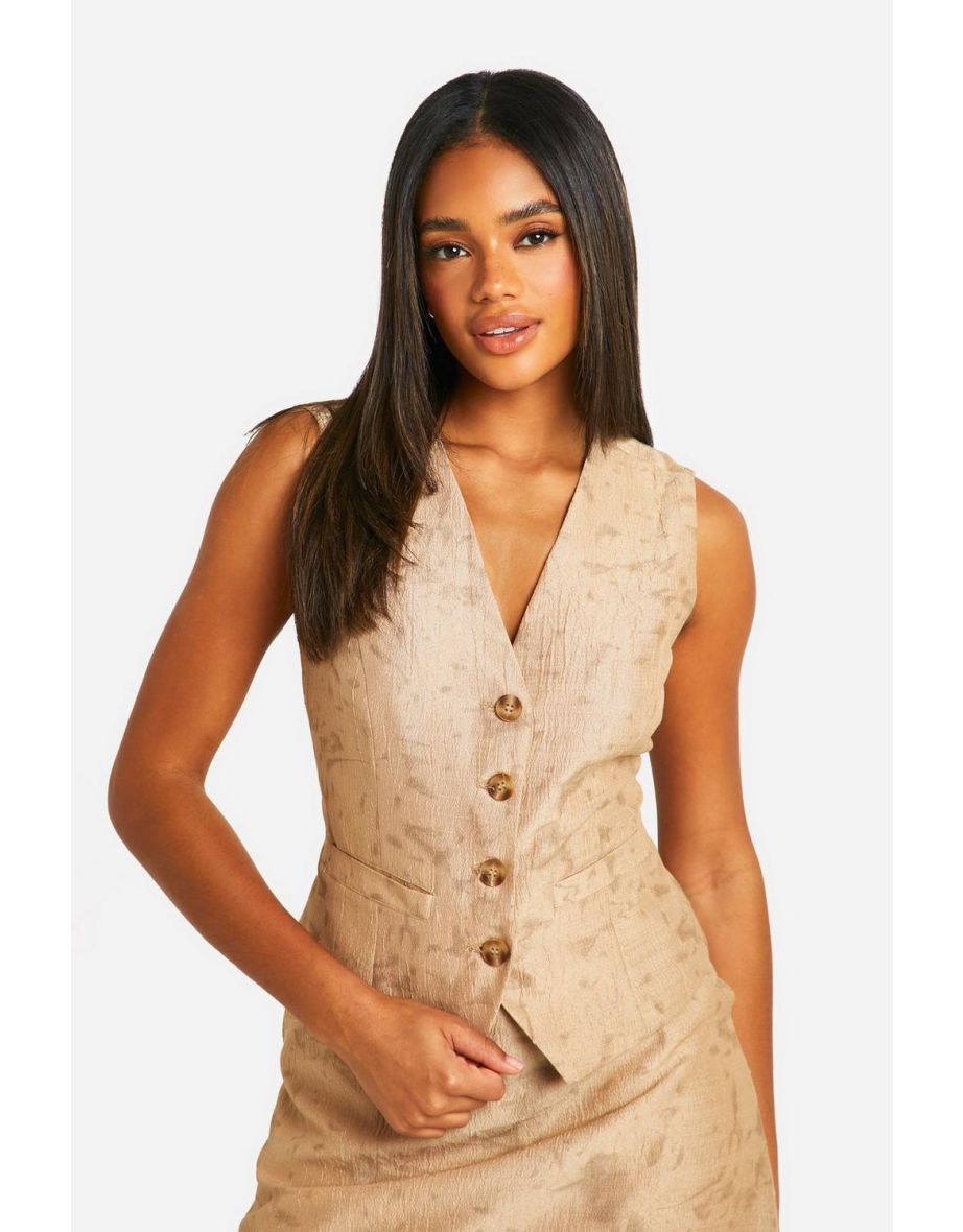 Tie Dye Textured Fitted Waistcoat - stone - 3