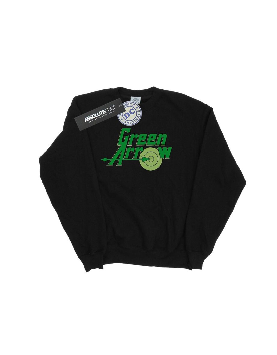 DC Comics Boys Green Arrow Text Logo Sweatshirt - Black
