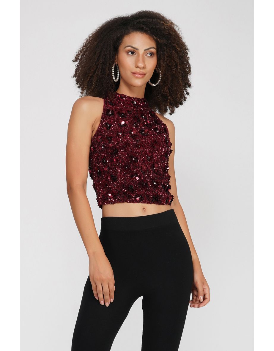 Lace and beads sequin top hotsell