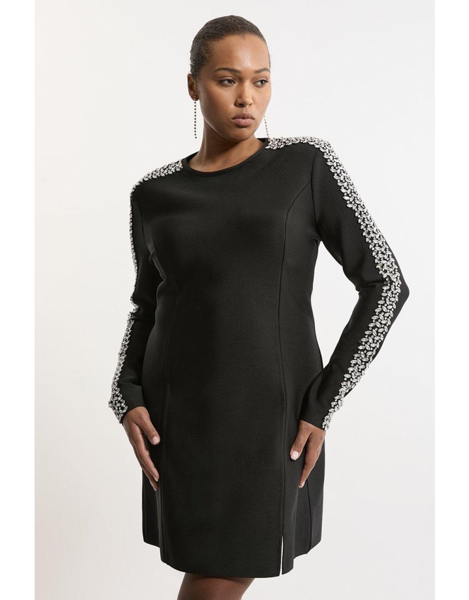 Plus Size Figure Form Bandage Knit Embellished Mini Dress