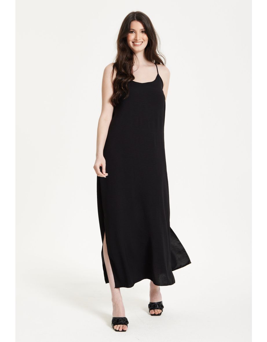 Black Strappy Split Hem Maxi Dress - 5