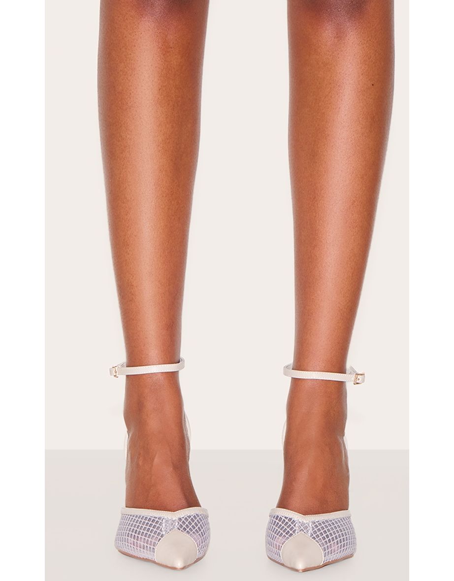Mushroom PU Mesh Upper Point Toe High Stiletto Court Heels