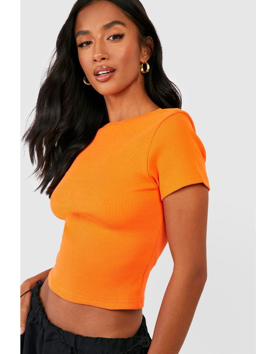 Petite Premium Rib Scoop Back T-shirt - orange