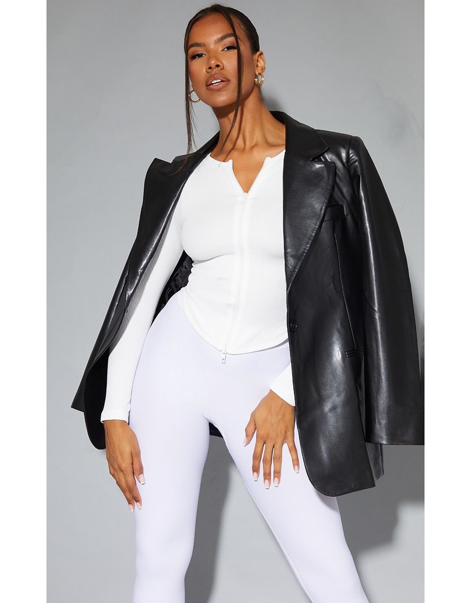 White Contour Rib Double Zip Top