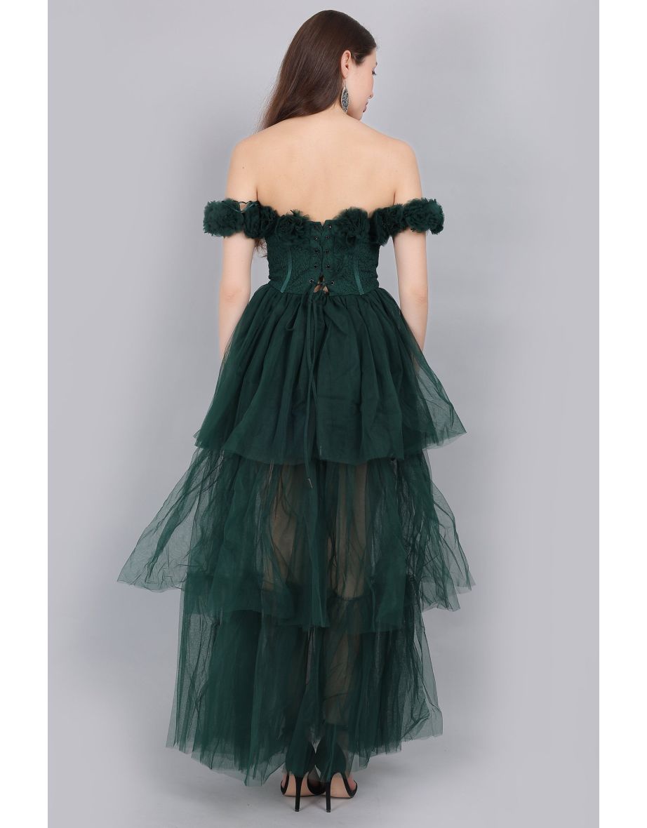 Nadine Lace Maxi Dress in Emerald Green - 1