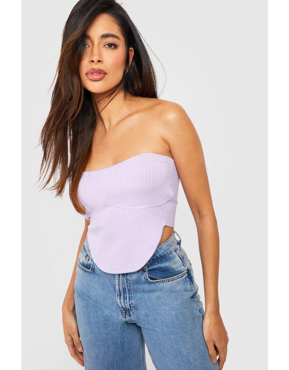 Curved Hem Rib Knit Bandeau Corset Top