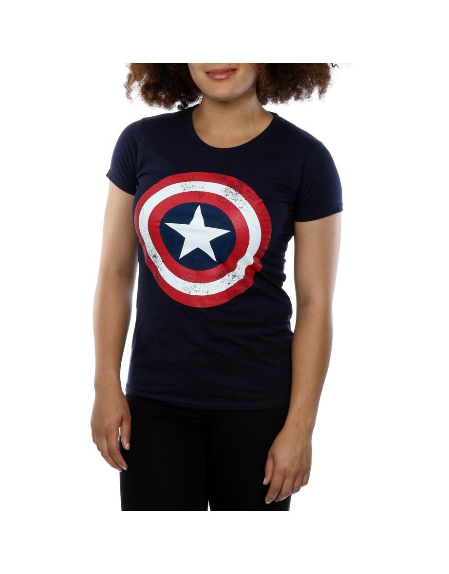 Captain America Womens/Ladies Shield T-Shirt - Navy Blue - 1