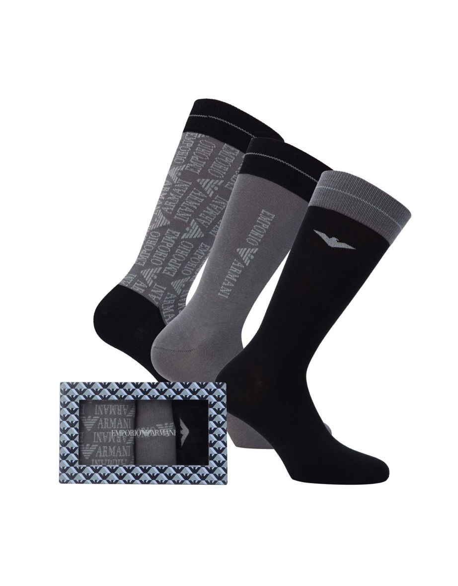 Men's Emporio Armani 3 Pack of Jacquard Logo Socks in Grey