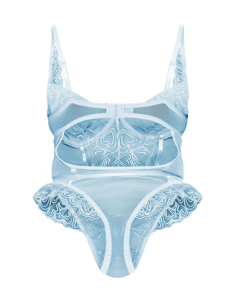 Baby Blue Plus Heart Embroidered Lace Bodysuit - 4