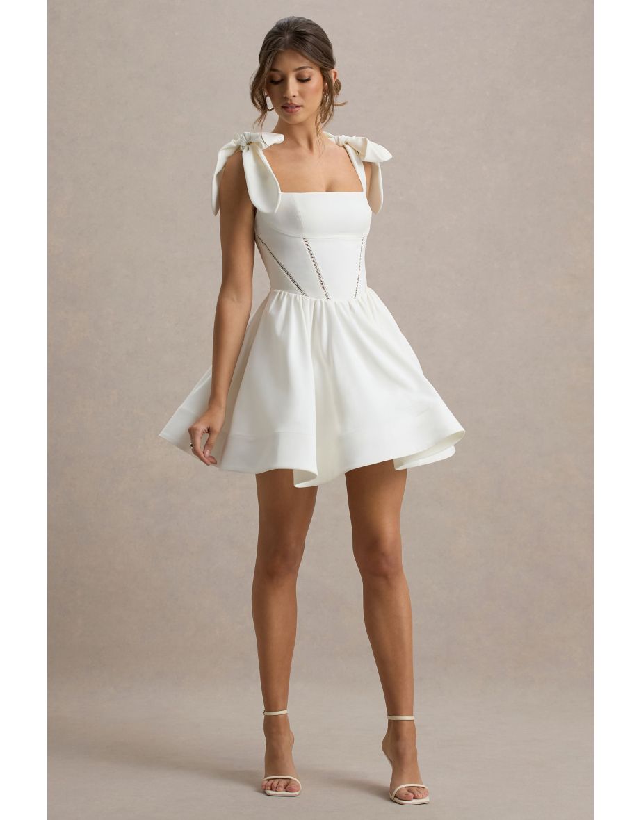 Mochi | White Skater Mini Dress With Bow Straps