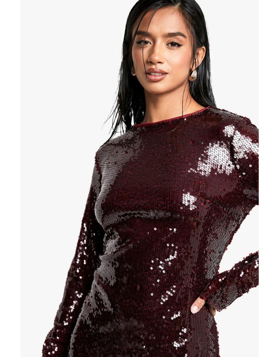 Petite Crew Neck Sequin Maxi Dress - plum - 3