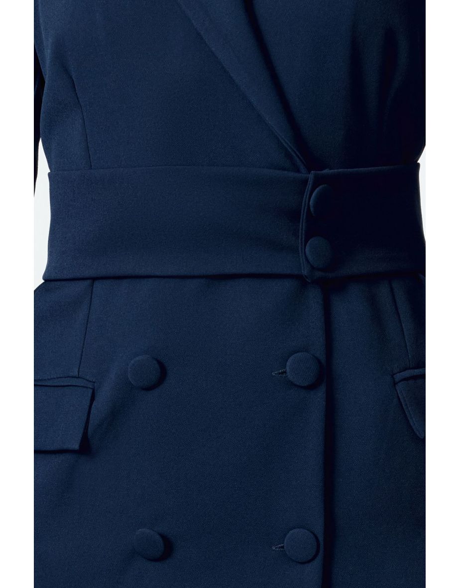 Indigo Belted Plain Belted Mini Woven Dress - 4