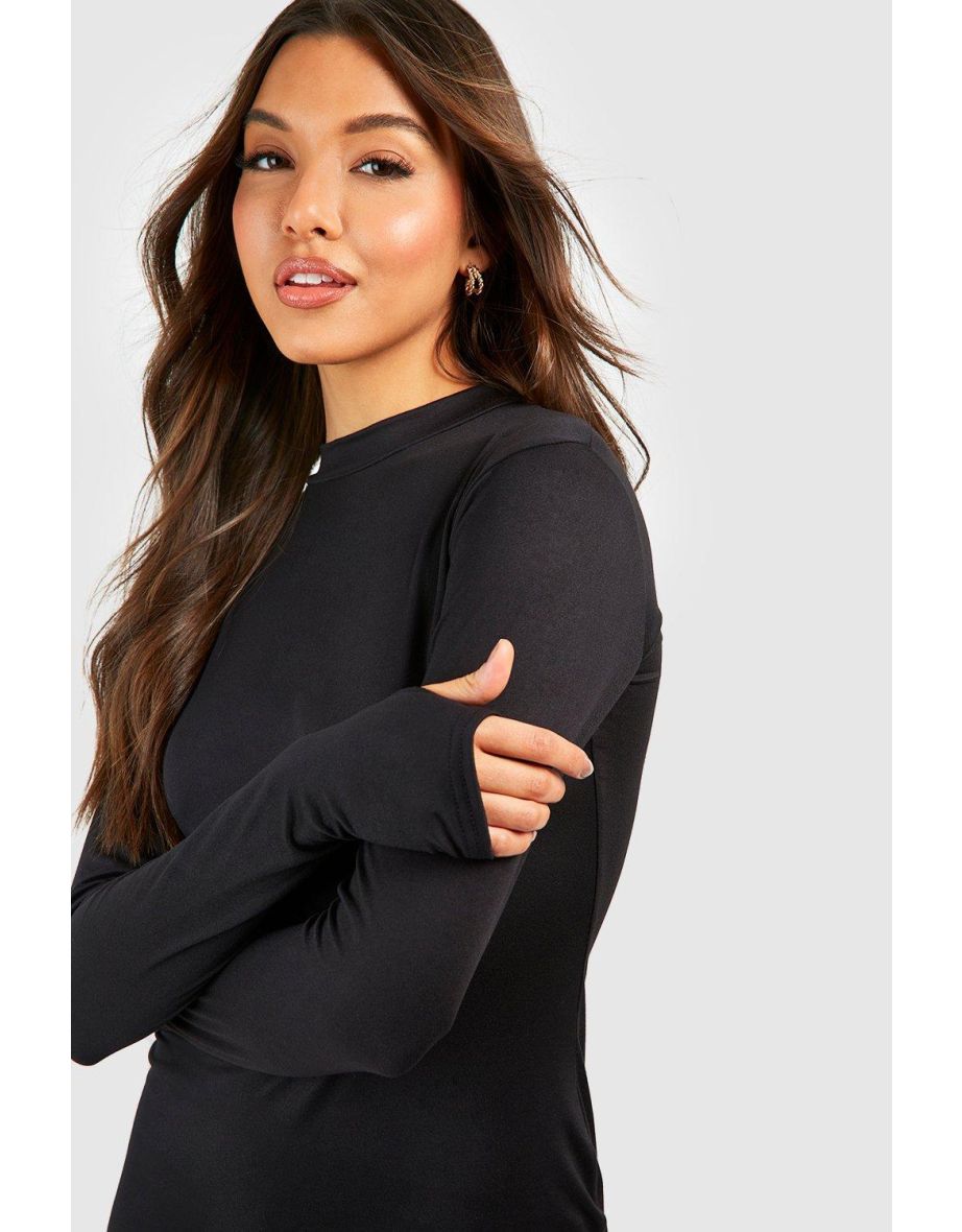 Super Soft High Neck Shoulder Pad Mini Dress - black - 3