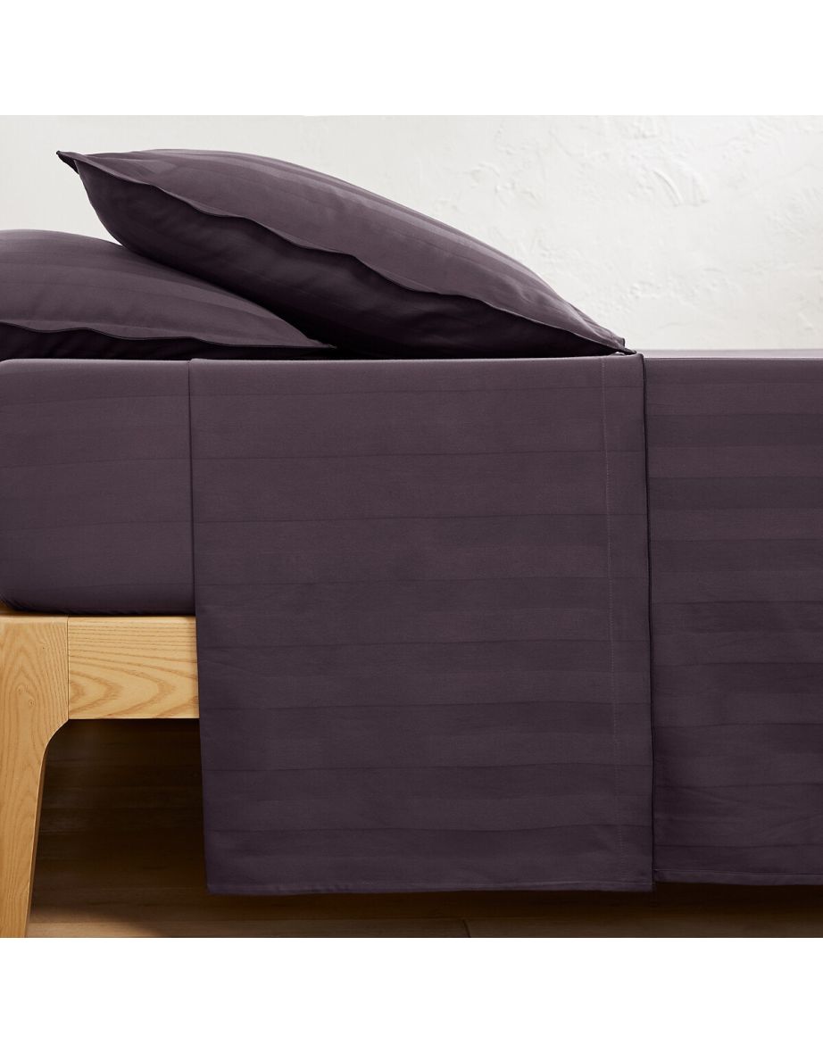 Victor Striped 100% Washed Cotton Satin 300 Thread Count Flat Sheet