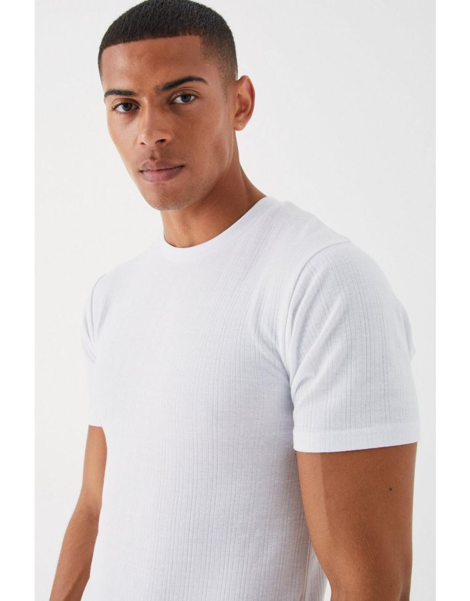 Muscle Fit Ribbed T-shirt - white - 2