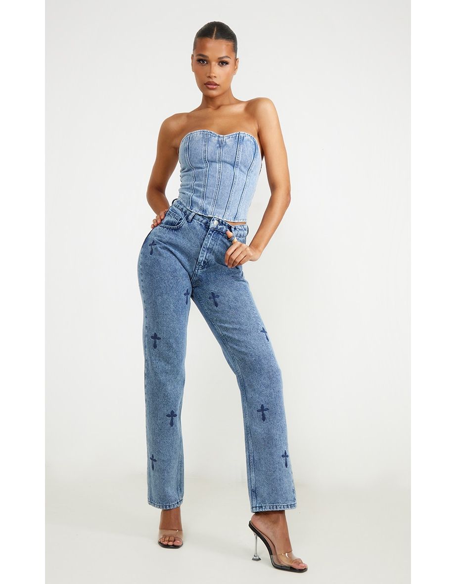 PLT Tall Mid Blue Wash Long Leg Straight Jean