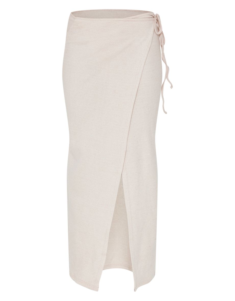 Stone Soft Rib Wrap Front Maxi Skirt - 4