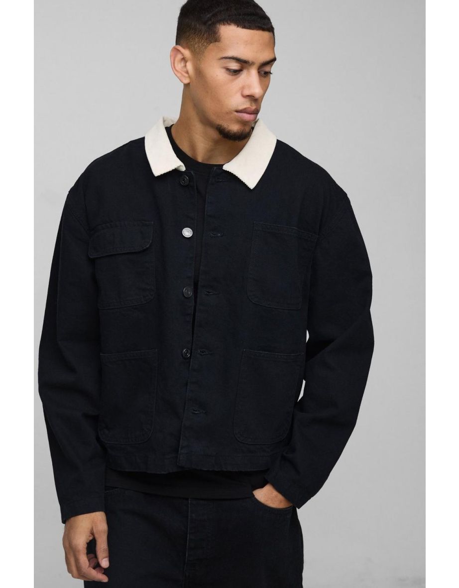 Regular Cord Collar Denim Jacket - true black