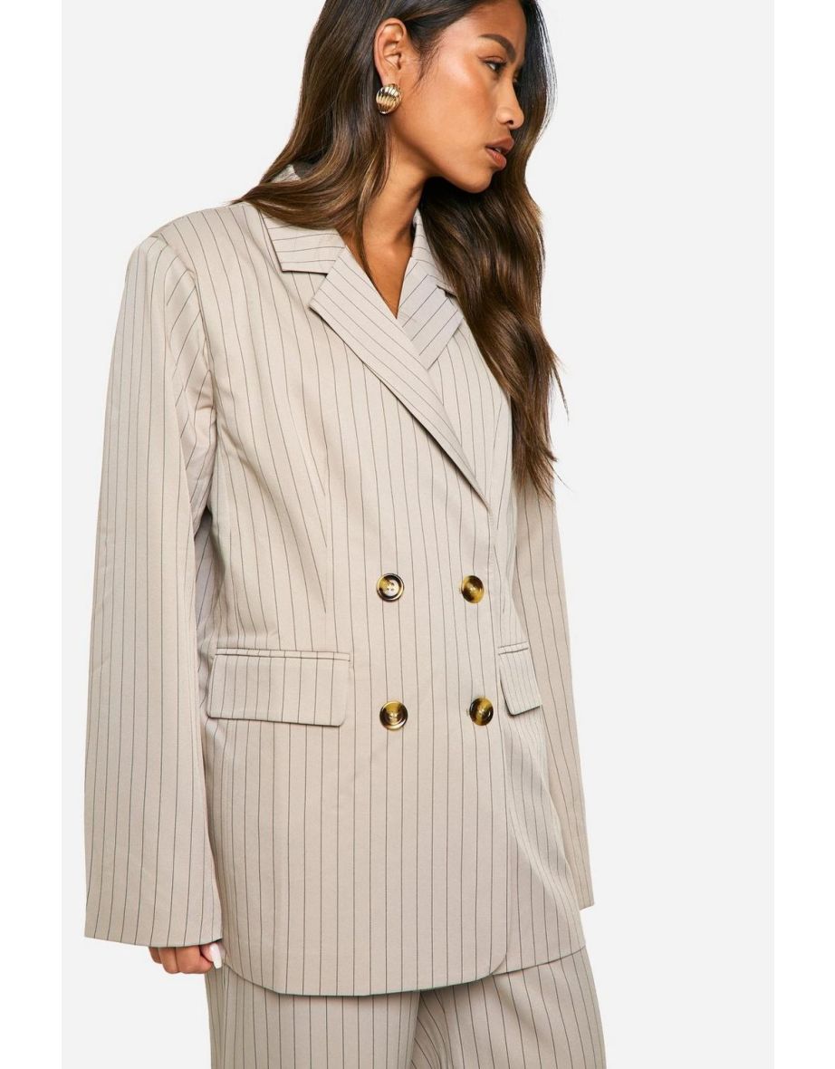 Tonal Pinstripe Oversized Double Breasted Tailored Blazer