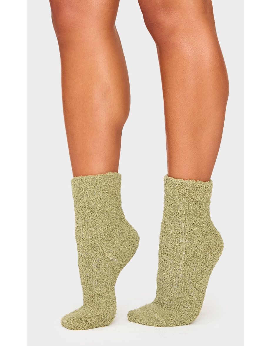 Sage Green Cosy Fuzzy Ankle Socks