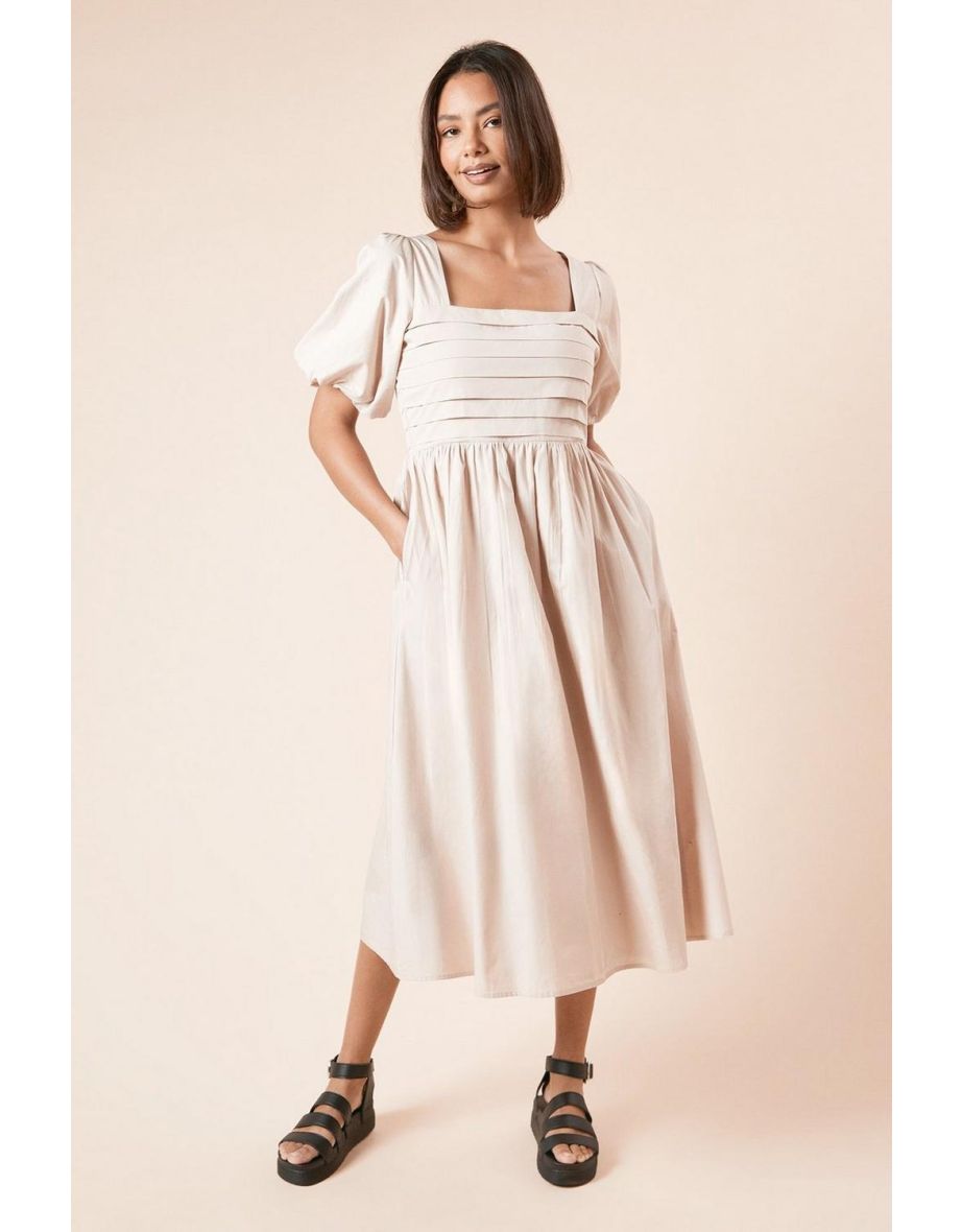 Stone Pleated Bodice Midi Dress