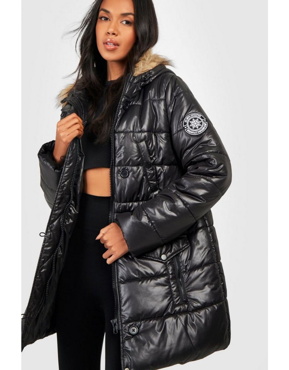 Faux fashion fur trim cire puffer jacket