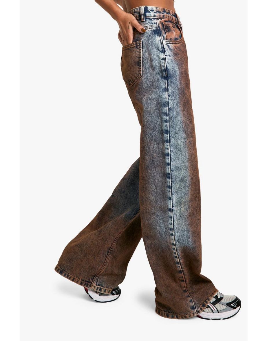 Rust Tint Wide Leg Denim Jeans - 3