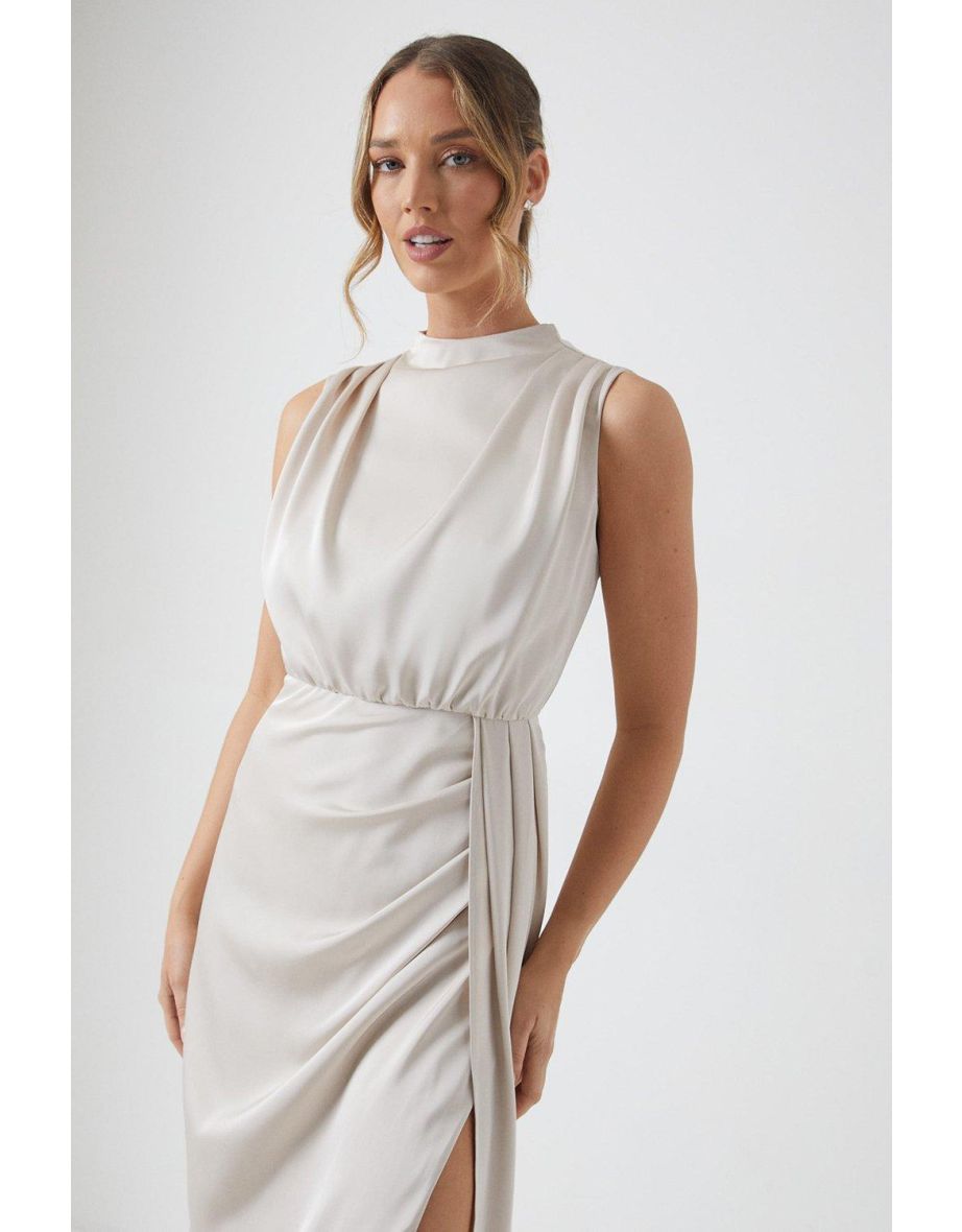 Cowl Neck Sash Bridesmaids Dress - 3