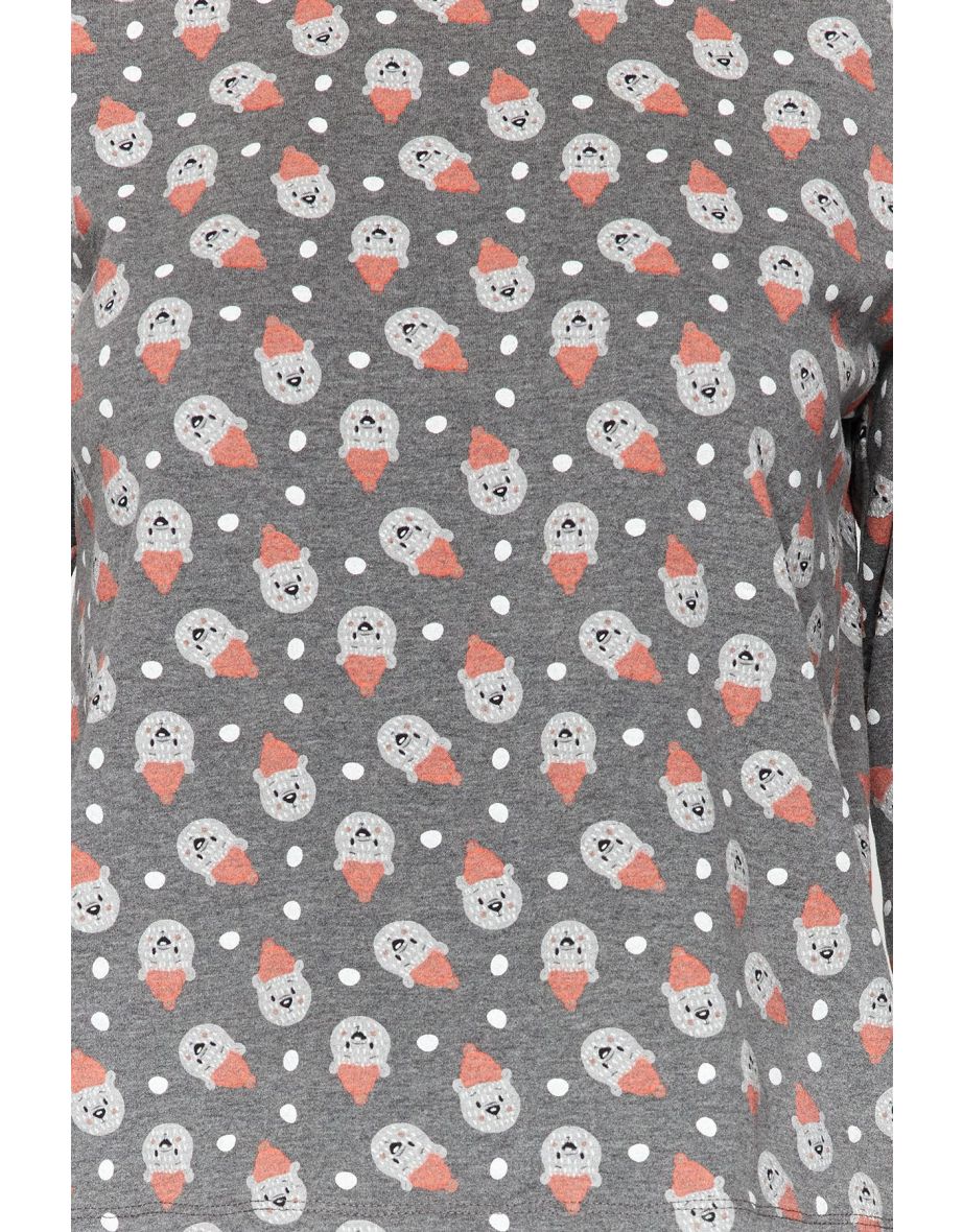 Gray Teddy Bear Print T-shirt-Jogger Knitted Pajamas Set . - 7