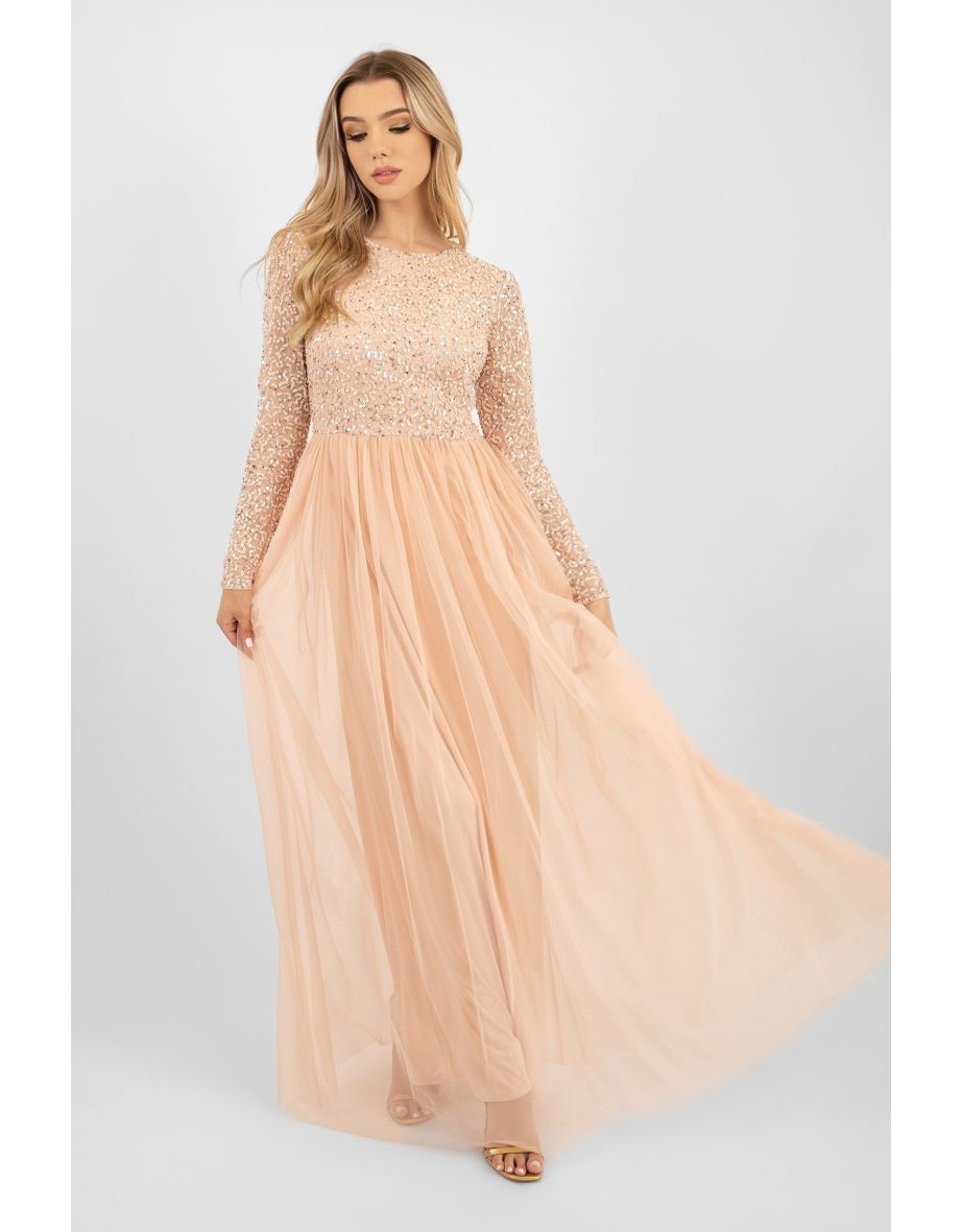 Belle Blush Pink Long Sleeve Bridesmaid Dress