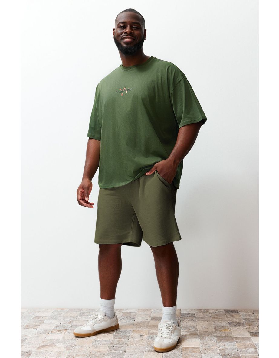 Plus Size Khaki Regular/Normal Cut Comfortable 100% Cotton Basic Shorts