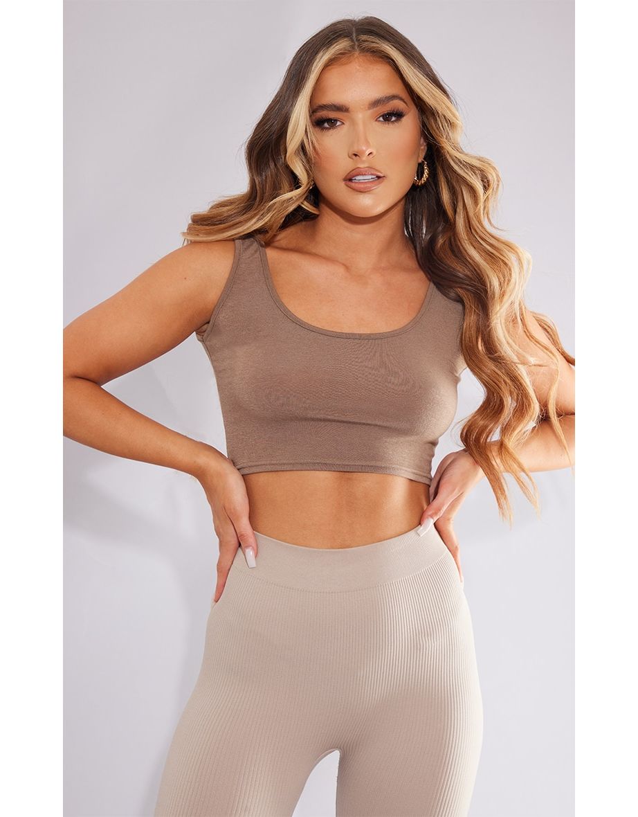 Recycled Mocha Basic Scoop Neck Crop Top