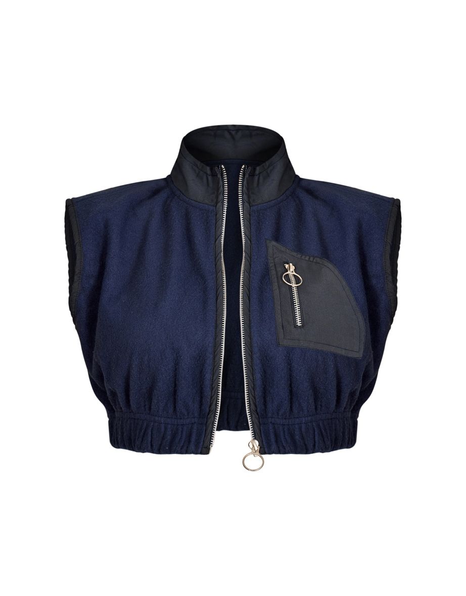 Navy Fleece Contrast Pocket Cropped Gilet - 4