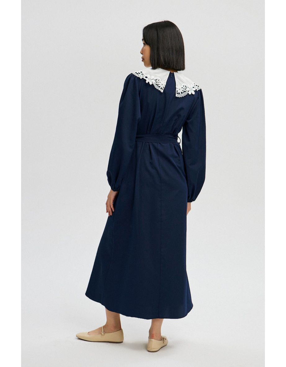 Touché Navy A-Line Maxi Shirt Dress with Long Sleeves - 4
