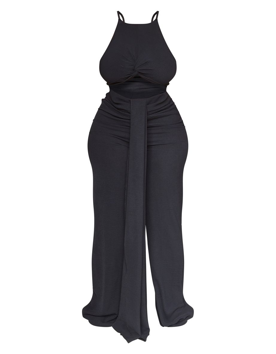 Plus Black Woven Cut Out Drape Jumpsuit - 4