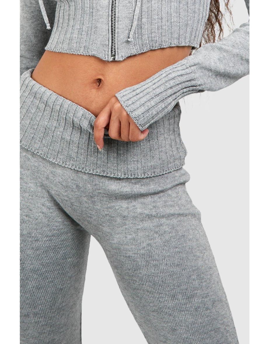 Petite Knitted Fold Over Waist Flares - grey - 3