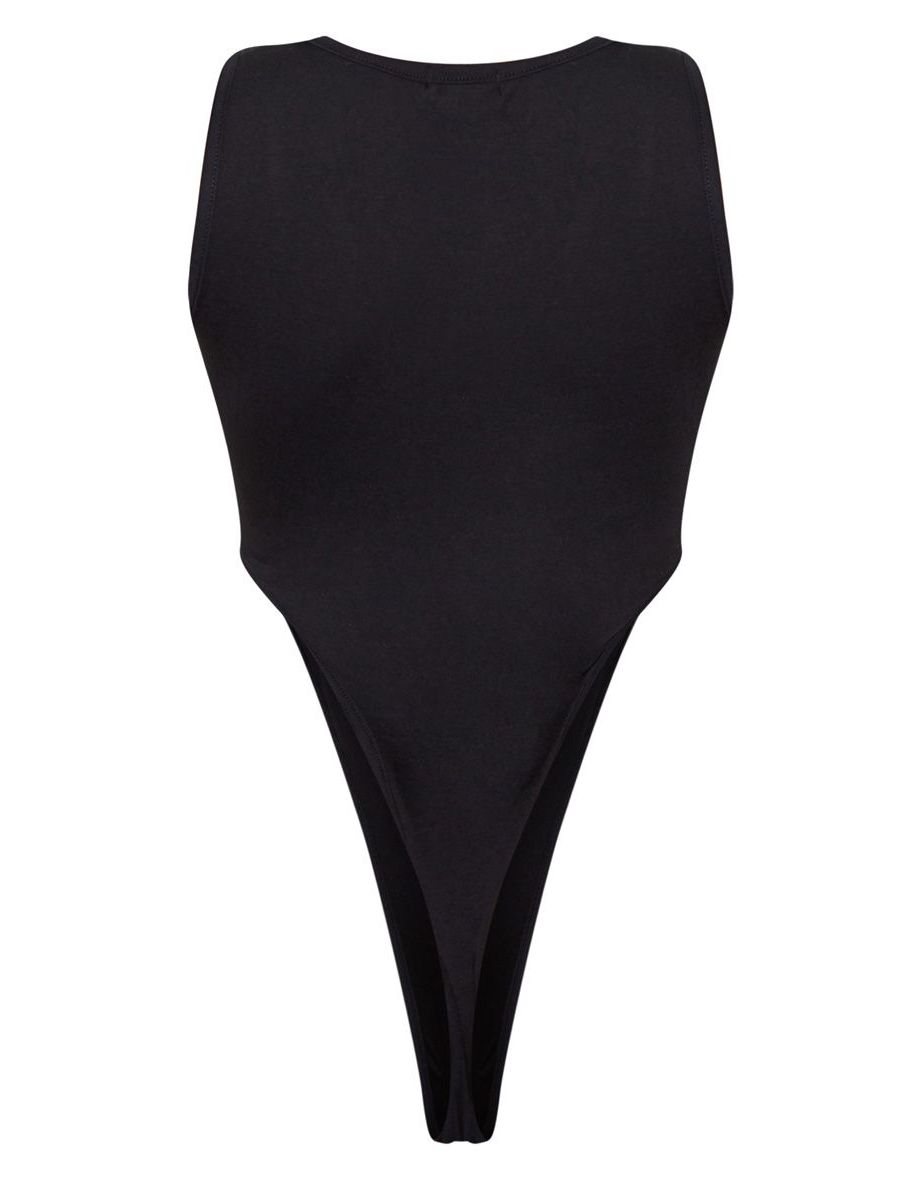 Black Scoop Neck High Leg Bodysuit - 3
