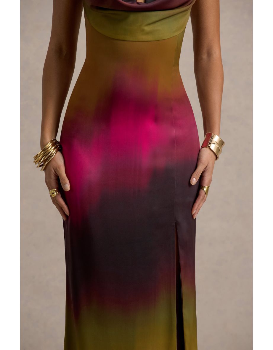 Fiorella | Ombre Print Cowl-Neck Split Maxi Dress - 5