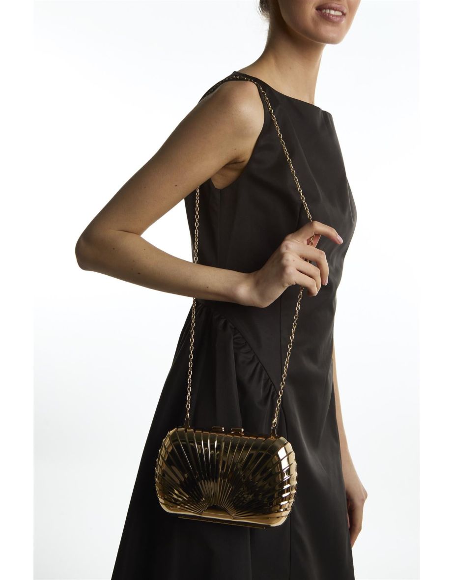 Gold Structed Box Clutch-Bag