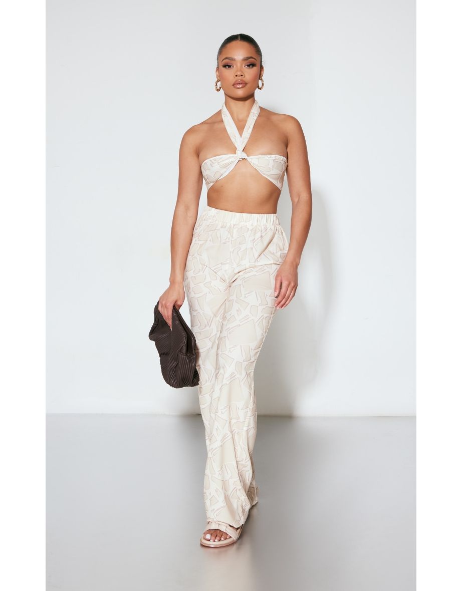 Nude Print Woven Elasticated Waist Wide Leg Trousers