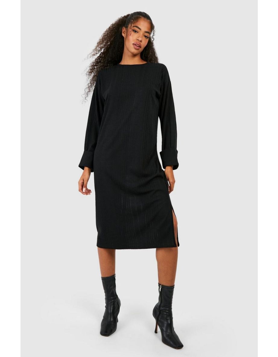 Shop Soft Rib Loose Midi Dress - black Online in Qatar | VogaCloset