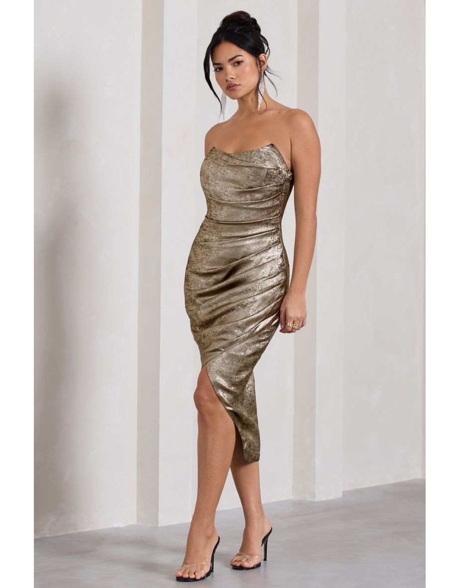 Blizzard | Gold Metallic Corset Wrap Midaxi Dress - 4