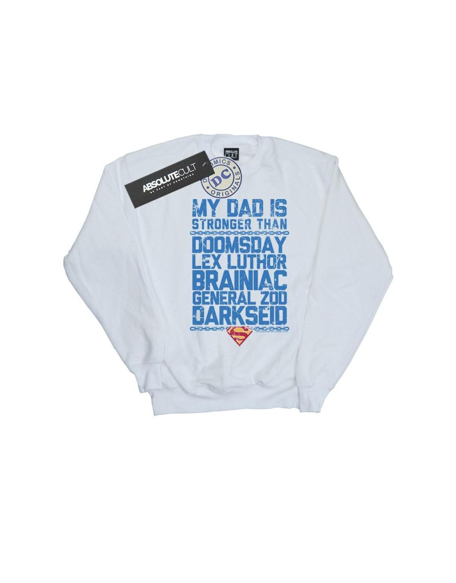 DC Comics Boys Superman My Dad Is Stronger Than Sweatshirt - White