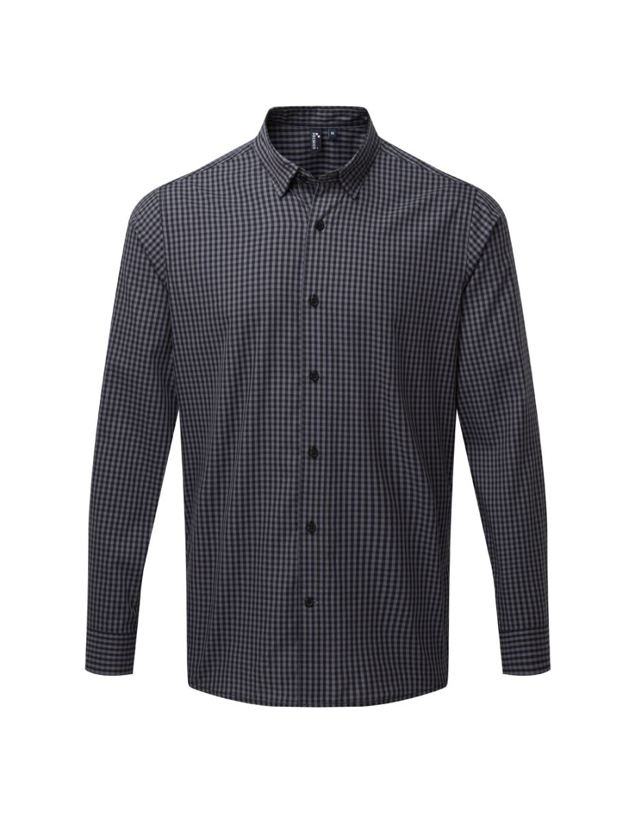 Premier Mens Maxton Check Long Sleeve Shirt - Steel/Black