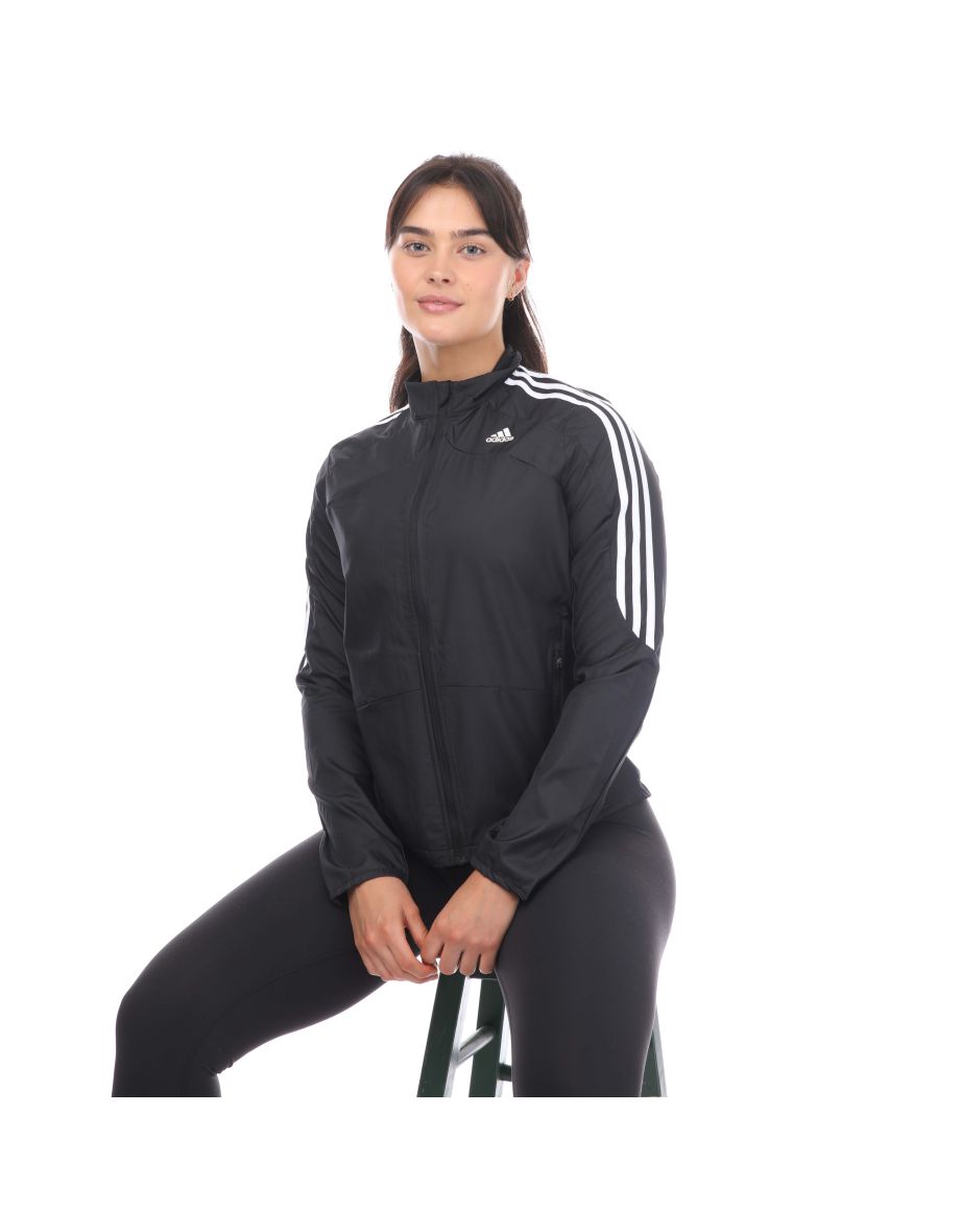 Women's adidas Marathon 3 Stripes Running Jacket in Black - 3