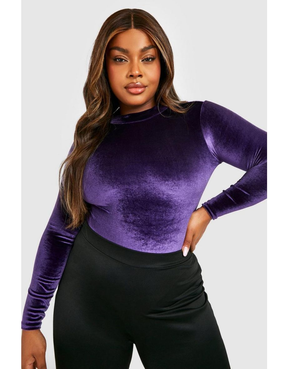 Plus Velvet Roll Neck Bodysuit - jewel purple - 3