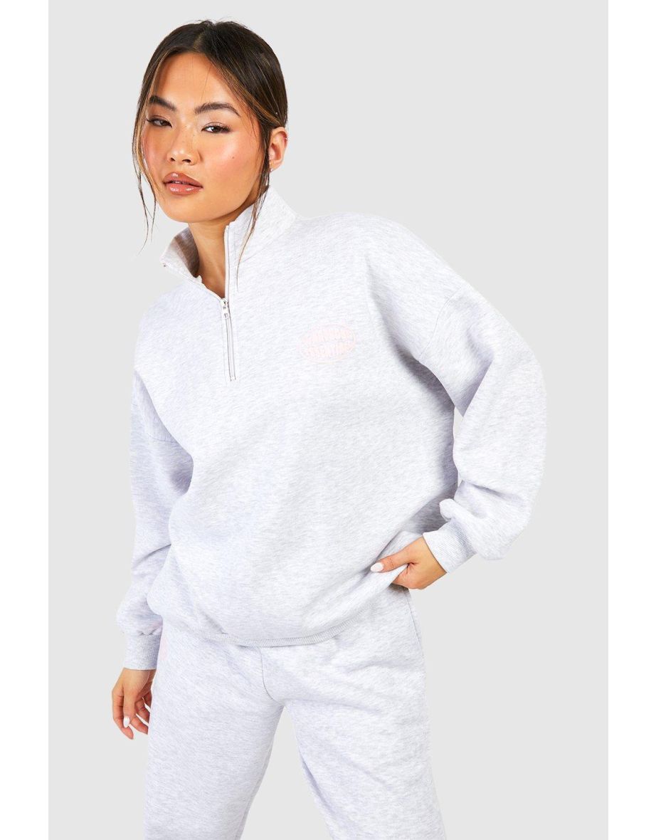 Wardrobe Essentials Puff Print Oversized Half Zip Sweatshirt - ash grey