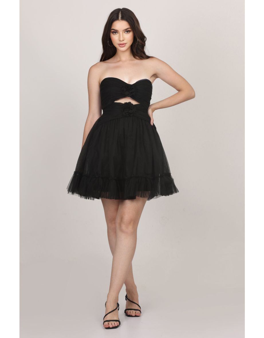 Aurora Corsage Mini Dress in Black - 4