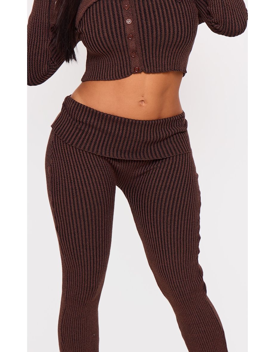 Shape Chocolate Fold Over Ribbed Flares - 3