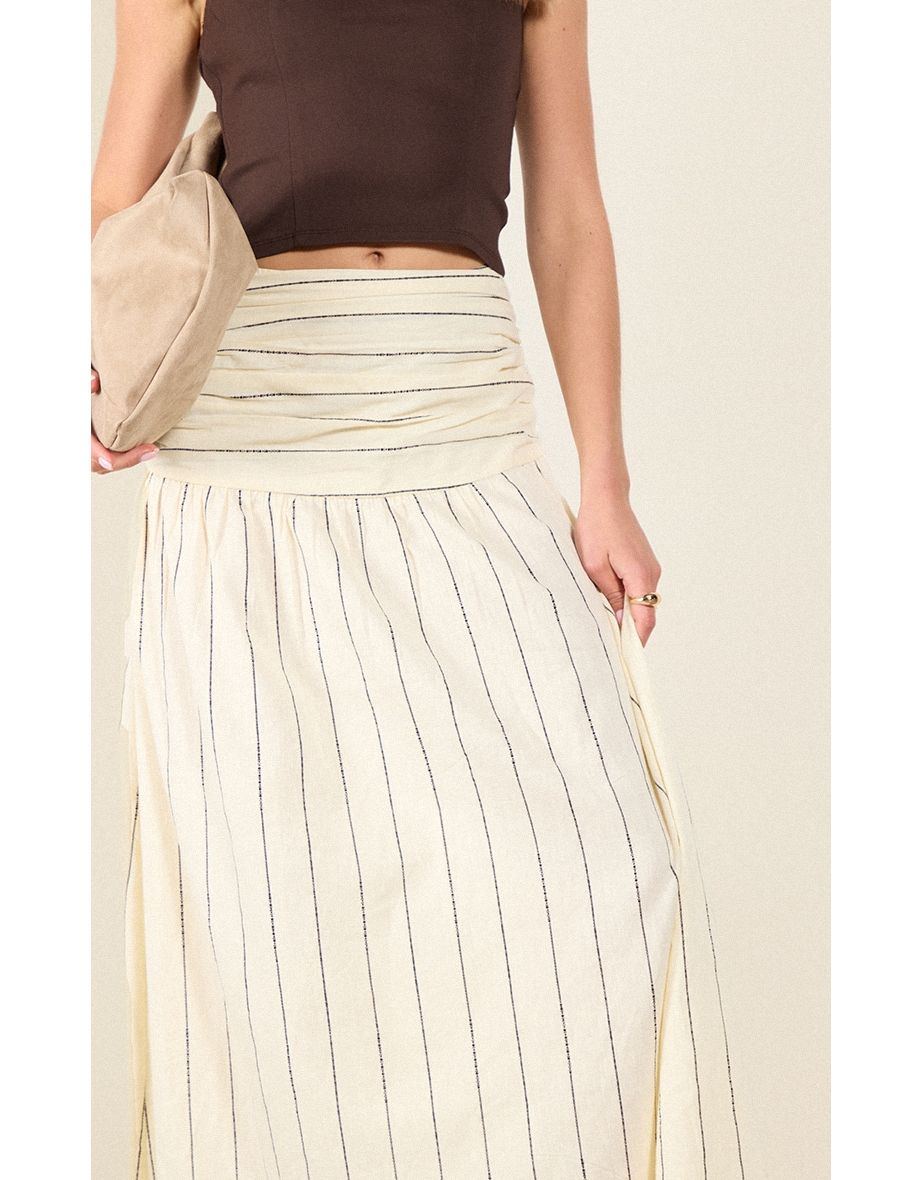 Stone Stripe Cotton Ruched Waist Maxi Skirt - 3